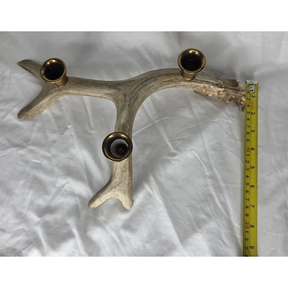 Vtg Genuine Rocky Mountain 4-Point Deer Antler Candle Holder Shed Lodge Cabin